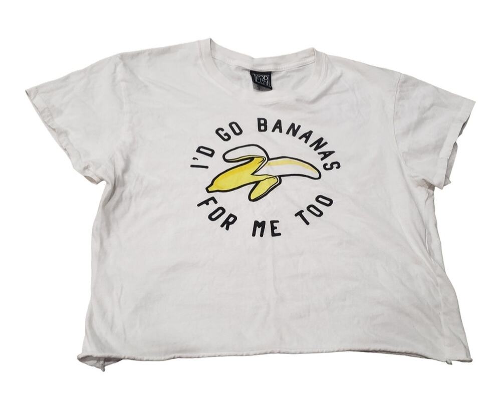 MODERNLUX I'd Go Bananas For Me Too White & Yellow Short Sleeved Crop Top